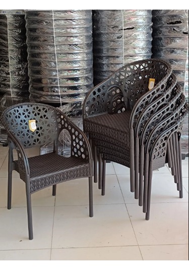 8 Adet Lotus Bahçe Balkon Sandalyesi Rattan Sandalye Kahve