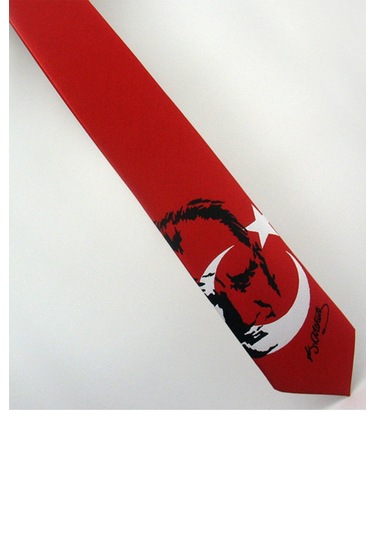 Ay-yıldız Ve Atatürk Desenli Dokuma Kırmızı Kravat - Ak-06 Çok Renkli