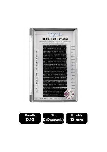 Misyul 0.10d Dramatik Kıvrım 13 Mm Soft Eyelash Doğal İpek Kirpik 16'lı