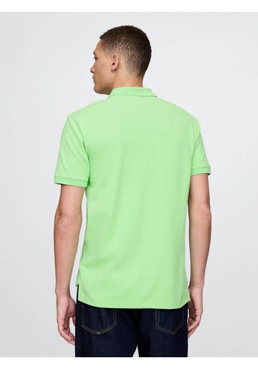 Logo Piqué Polo Yaka Erkek T-shirt Yeşil-7584 Yeşil