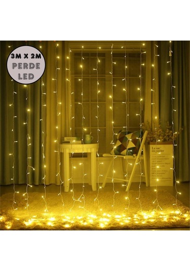 Cajuart 3x2 Usb Uçlu Fonksiyonlu Perde Led Işık 240 Led Fonksiyonlu Yılbaşı Süsü Dekor Gün Işığı