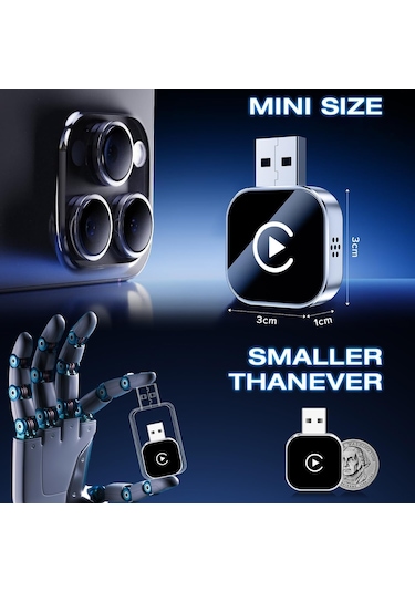 Gajeena 2025 Yeni Sürüm Mini Kablosuz Carplay & Android Auto Adaptörü - Usb/type-c - Hızlı Bağlantı - Ultra Kompakt Tasarım - Gümüş