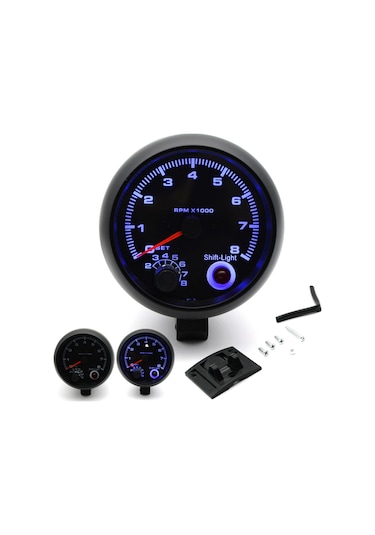 Jms 3.75 " 0-8000 Rpm Araba Evrensel Siyah Takometre Ölçer Mavi Inter Shift Işığı