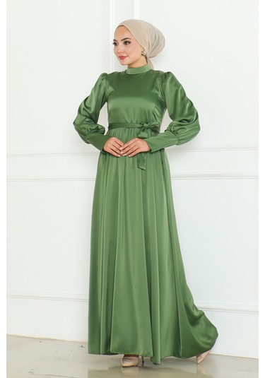 Kuşaklı Saten Abiye 1136 - Haki