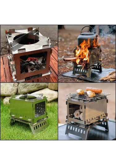 Jzcat Katlanabilir Odun Sobası, Hobo Pişirici Katlanabilir, Beyaz Altın - Gümüş