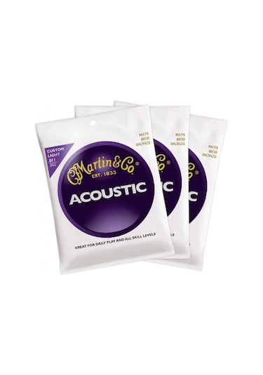 Martin M175Pk3-80/20 Bronze Custom Light 11-52 Akustik Gitar Tel