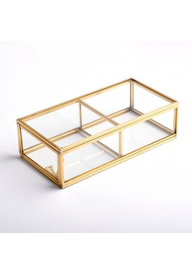2 Bölmeli Cam Organizer Pirinç & Gold