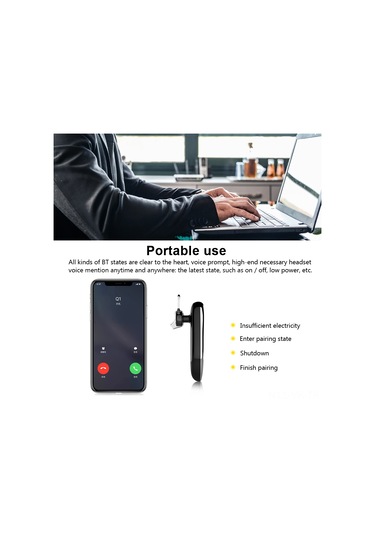 Vkemall Bt4.1 Kablosuz Kulaklık, Tek Kulaklı, Kulak Kanca Tasarımı, 24 Saat Çalma Süresi, Hd Konuşma, Gürültü Azaltma, Beyaz