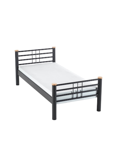 Kappis Tek Kişilik Ferforje Metal Karyola-siyah Ahşap Latalı