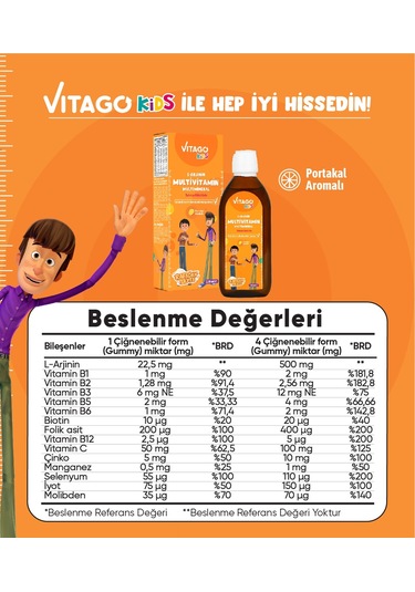 Vitago Kids-L-Arjinin Rafadan Tayfa Multivitamin Şurup 150 ML
