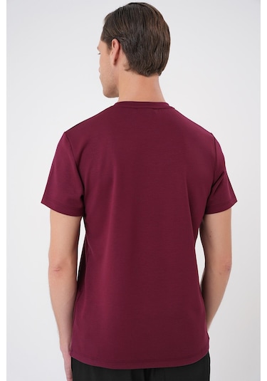 Comfort Fit Bisiklet Yaka Esnek Pamuk Casual Bordo Tişört Ts 885 Bordo