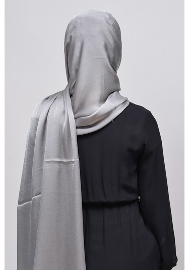 Altobeh Janjan Şık Parlak Saten Dokulu Kadın Tesettür Abiye Şifon Şal - Gri