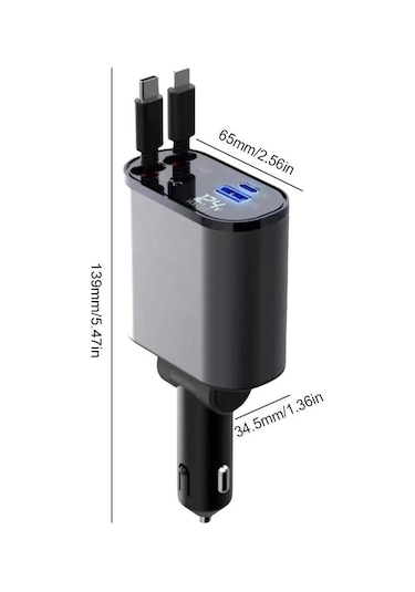86w 4'ü 1 Arada Araç Çakmak Uyumlu Usb-c Lightning Esnek Kablolu Usb Usb-c Girişli Şarj Cihazı
