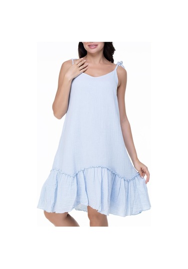 Askılı Müslin Serra Volanlı Kısa Elbise Buz Mavi Bmv-buz Mavi