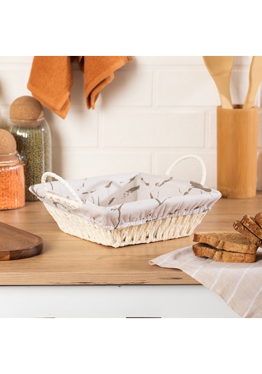 Porsima Mio-021 Hasır Görünümlü Kulplu Kare Ekmek Sepeti Beyaz