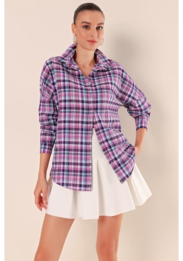 Bigdart 3900 Oversize Uzun Basic Gömlek - A. Mor 001