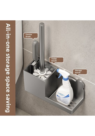Yuntech01 Duvar Takılı Tuvalet Fırçası Tutucu - Delme Yok Kurulum, Sıfır Açıklık Temizleme, Plastik Materyal, Gri Renk, Tekli Paket Diğer