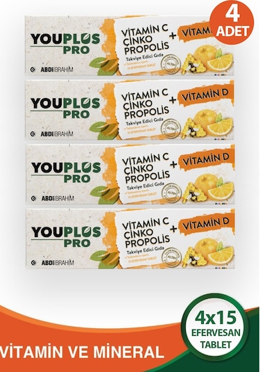 Youplus Pro Vitamin C D Çinko Propolis 15 Efervesan Tablet 4 Adet