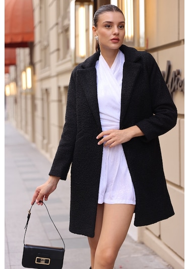 Bigdart9082 Oversize Kaşe Kaban - Siyah 001