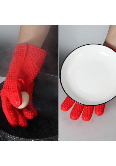 Gül Kırmızı 1 Çift Pişirme Araçları Beş Parmak Kalp Silikon Eldi Fırın Eldivenleri Haşlanma Önleyici Kapaklar&Aksesuarlar 56514548