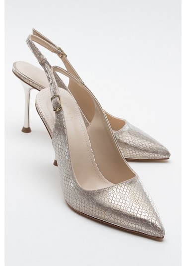 Luvishoes Orfo Altın Desenli Kadın Yüksek Topuklu Ayakkabı Altın