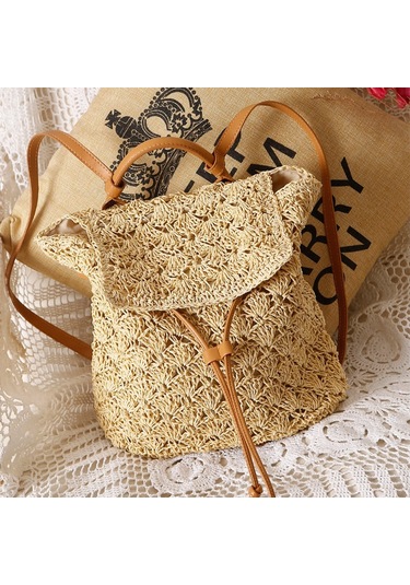 Arion Kağıt İplik Hasır Sırt Çantası Str-1203 Bej