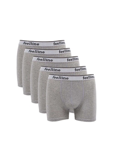 5 Adet Feelline Gri Pamuklu Doğal Likralı Erkek Boxer M