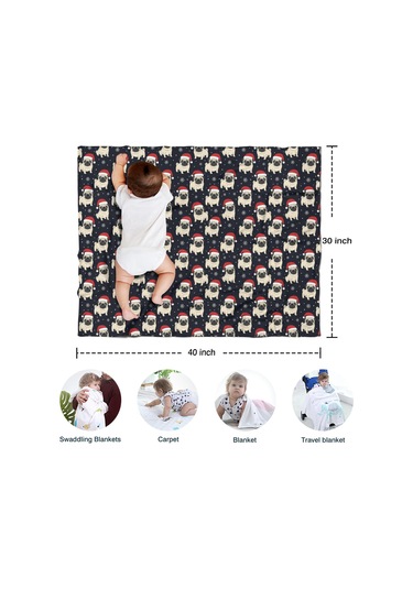 Noel Desenli Bebek Battaniyesi 40x30 İnç, Polar, Yumuşak, Hafif Ve Kalın Noel Pug Baba Noel