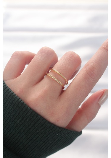 2li Görünümlü Su Yolu Tasarımlı Gold Renk Ayarlanabilir Yüzük - Tj-byk3136 Gold