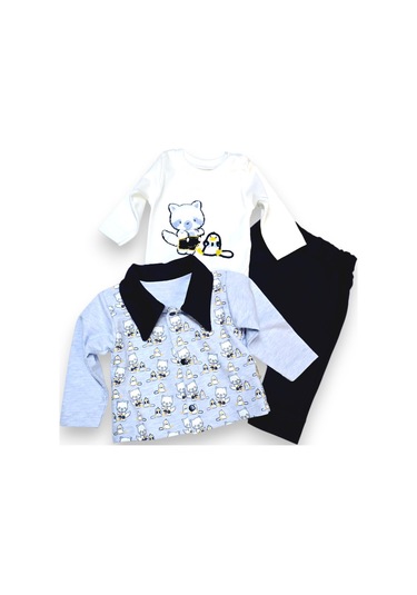 Kedili Hırkalı Erkek Bebek Takım mavi