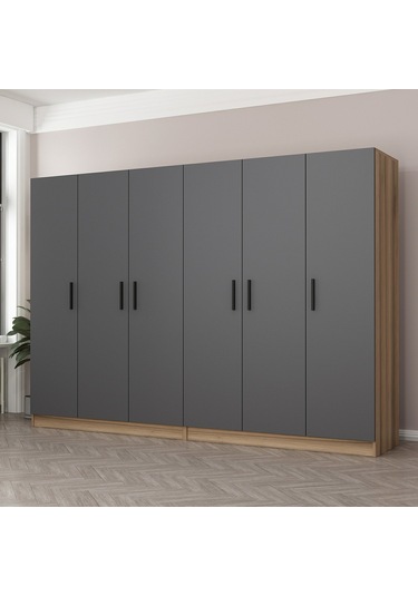 Minar Kale 6 Kapaklı 4 Ç Dolap Dore Antrasit 210cm