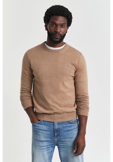 Gant Erkek Regular Fit Bisiklet Yaka Kazak - Bej-10614 Dk Sand Melange