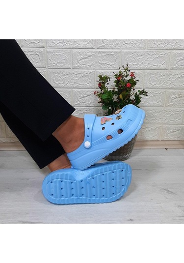 Sonimix 12901 Bebe Mavisi Taşlı Kalın Tabanlı Kadın Terlik 001