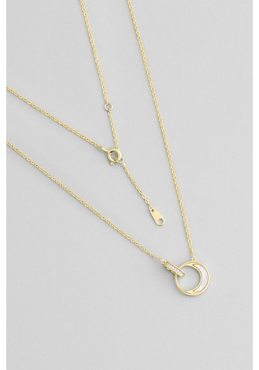 Ay Tutulması 18 Ayar Sarı Altın Kaplama 44 Cm Gümüş Minimal Kolye