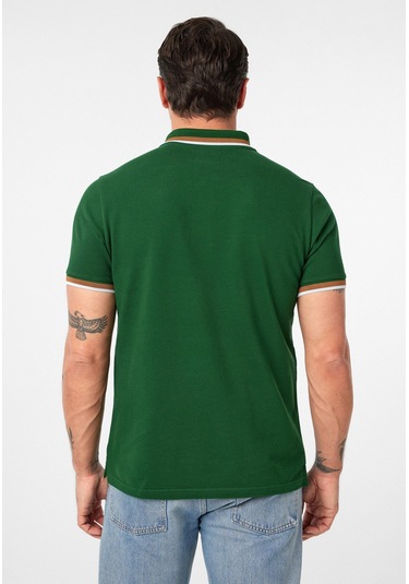 Javeir Erkek Regular Fit Çizgi Detaylı Polo Yaka T-shirt Orman Yeşili