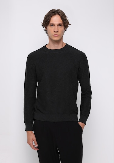 Colins Regular Fit Yuvarlak Yaka Jakarlı Erkek Antrasit Kazak Cl1076471 Q1.v2 Anm Antra Melanj