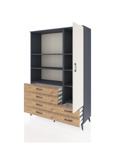 Hyperion Dolap 7 Raflı 6 Çekmeceli Tek Kapaklı 132x44x195 Antrasit-aytaşı/çam Aytası/atlas Çam