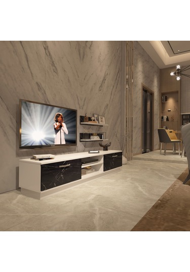 Decoraktiv Eko 4b Mdf Dvd Tv Ünitesi Tv Sehpası Beyaz - Siyah Mermer