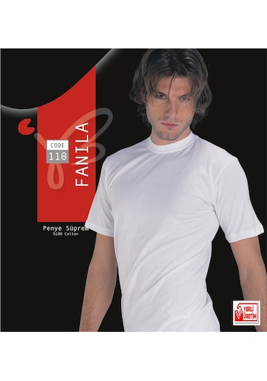 Erkek Beyaz Süprem Yarım Kollu % 100 Pamuklu Fanila 3 Lü Paket 110-3b Beyaz