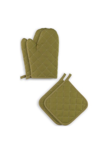 Yanmaz Ve Isıya Dayanıklı Fırın Eldiveni Ve Tutacak 2 Eldiven, 2 Tutacak Fıstık Yeşili