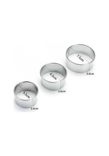 Youtek 3'lü Paslanmaz Çelik Hamur Kesici Kalıbı - Salata, Jöle, Manti Ve Pastane Hamuru Şekillendirici 7.5cm, 6.5cm, 5.5cm Gümüş