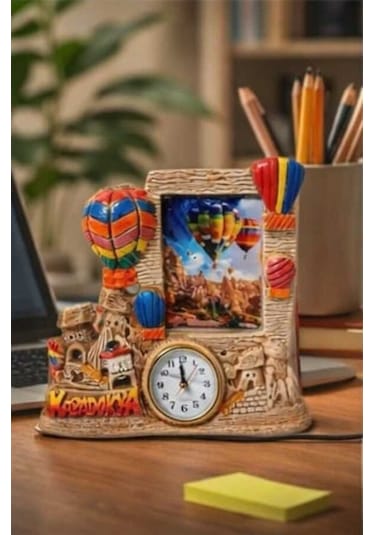 Athstore Alçı Kapadokya Peribacası Saatli Fotoğraf Çerçevesi