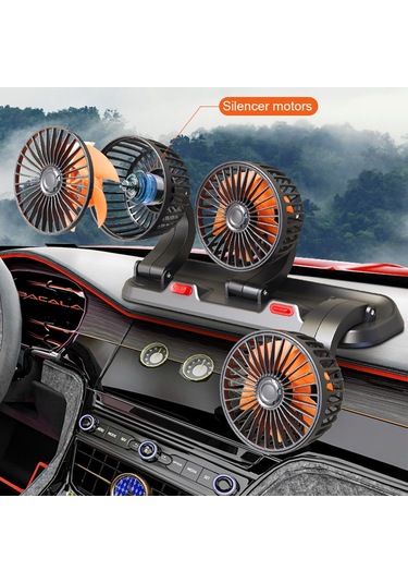 Reedark 12v Araç Fani 3 Lü Çıktı 2 Hızlı 360 Döner Soğutucu Kamyon Minivan Sedan + Park Numarası Kartı