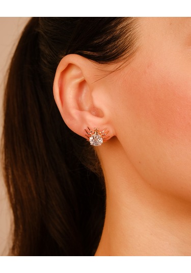 Lekka Design Kadın Takı Kararmaz Çelik Lüks Mavi Taşlı Örümcek Küpe