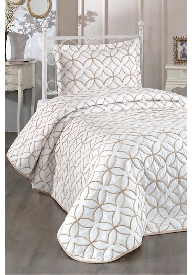 Parolin Tek Kişilik Kapitoneli Yatak Örtüsü Krem Gold Krem - Gold