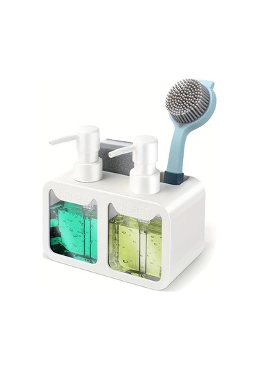 Gateesat Siyah 4ü 1 Arada Sabunluk Lavabo Organizatörü Çift Sabun Dispanseri Sünger Ve Fırça Tutucu Siyah