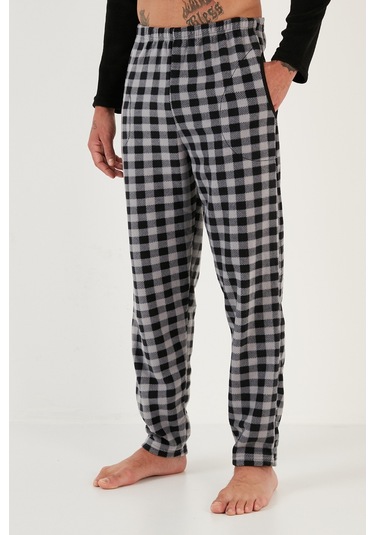 Buratti Ekoseli Regular Fit Düğmeli Bisiklet Yaka Kışlık Polar Erkek Pijama Takımı 60961002 Siyah