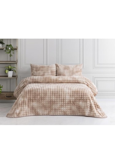 Merinos Reflection Çift Kişilik Battaniye Seti Bej Bej