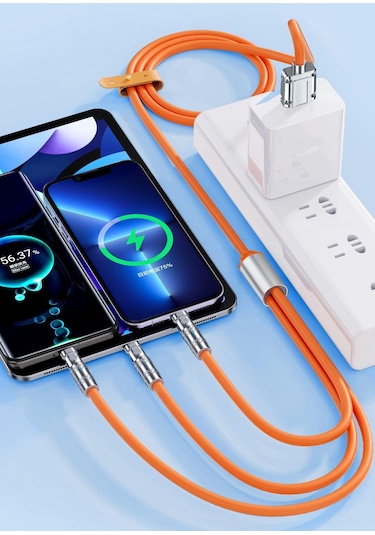 Valkyrie 120W-E 6 A 3 in 180 Derece 1.2 M Sıvı Silikon Data Hızlı Şarj Kablosu Turuncu