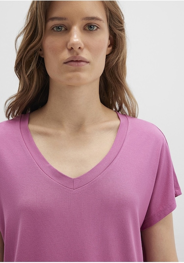 Mavi - V Yaka Pembe Basic Tişört 167714-70955 Pembe